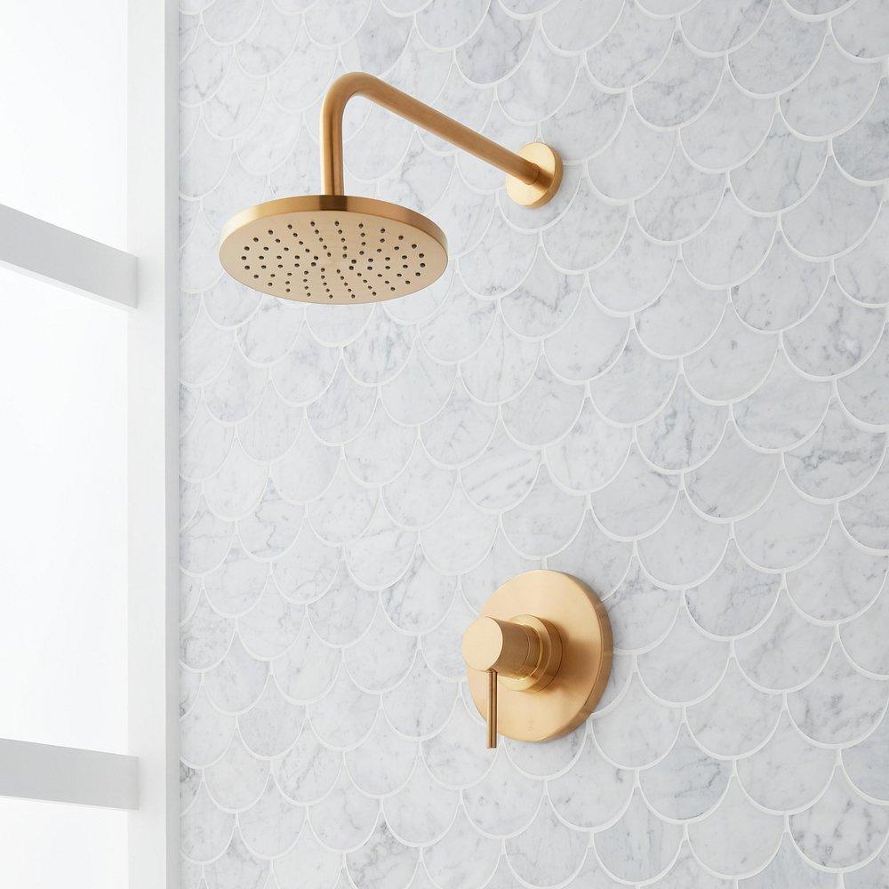 Signature Hardware Lexia Single Handle Pressure Balancing Shower Faucet Valve Trim in Brushed Gold (Trim Only)