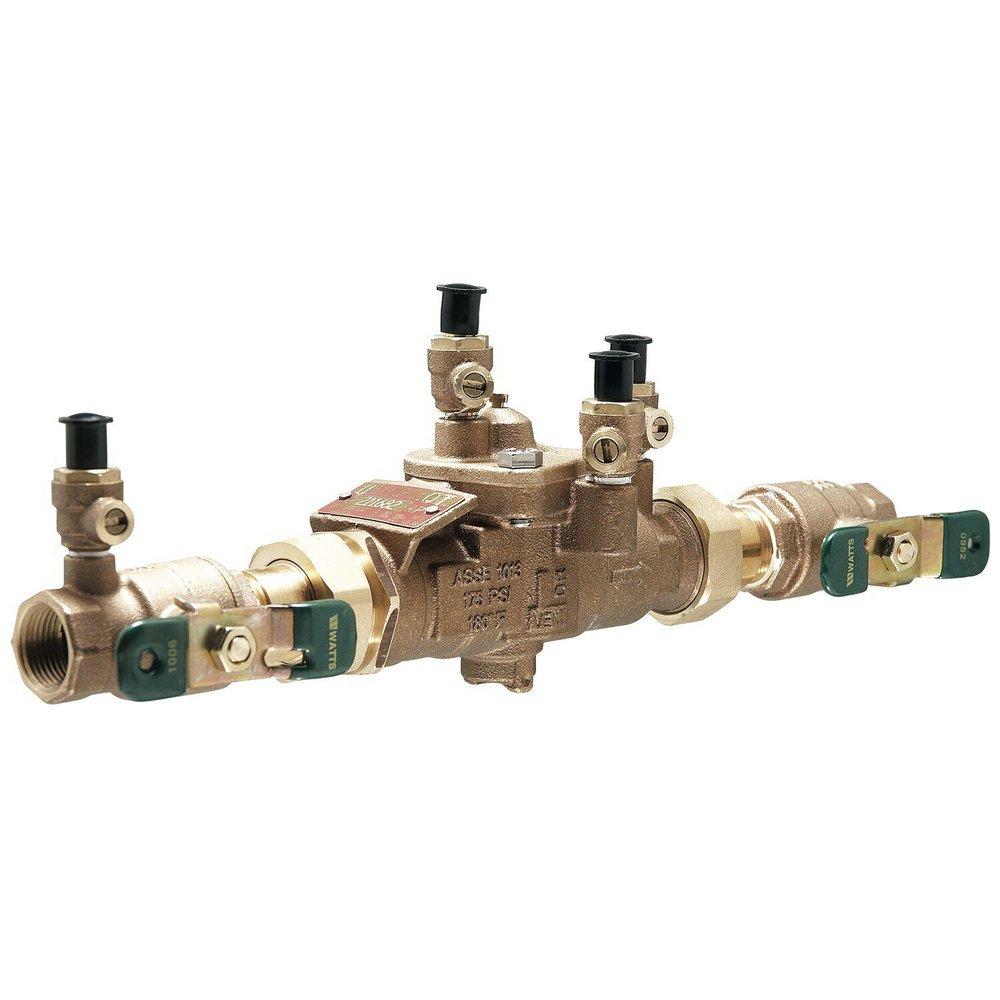 Watts Series LFU009 1 in. Copper Silicon Alloy Union Reduced Pressure Zone Assembly with Quarter Turn Shutoff Valves and Flood Sensor
