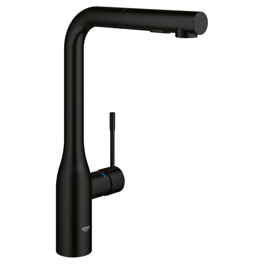 GROHE Essence Single Handle Pull Out Kitchen Faucet in Matte Black