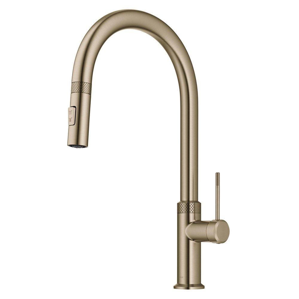 Kraus USA Allyn Single Handle Pull Down Kitchen Faucet in Brushed Gold
