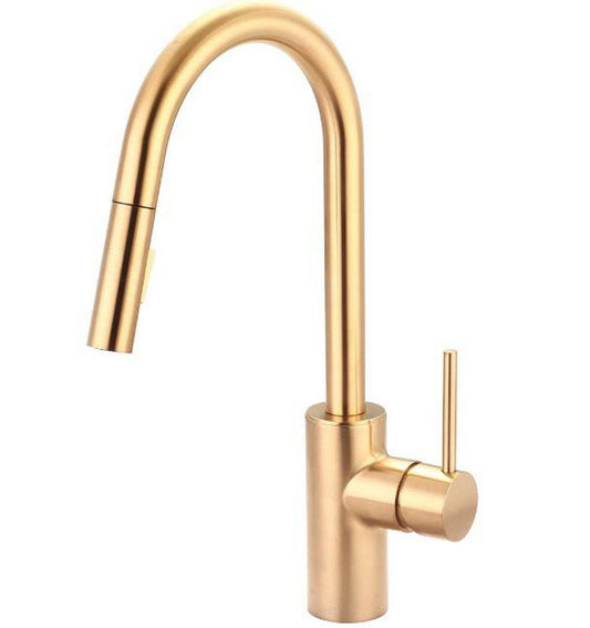 Single Handle Pull Down Kitchen Faucet in Brushed Gold