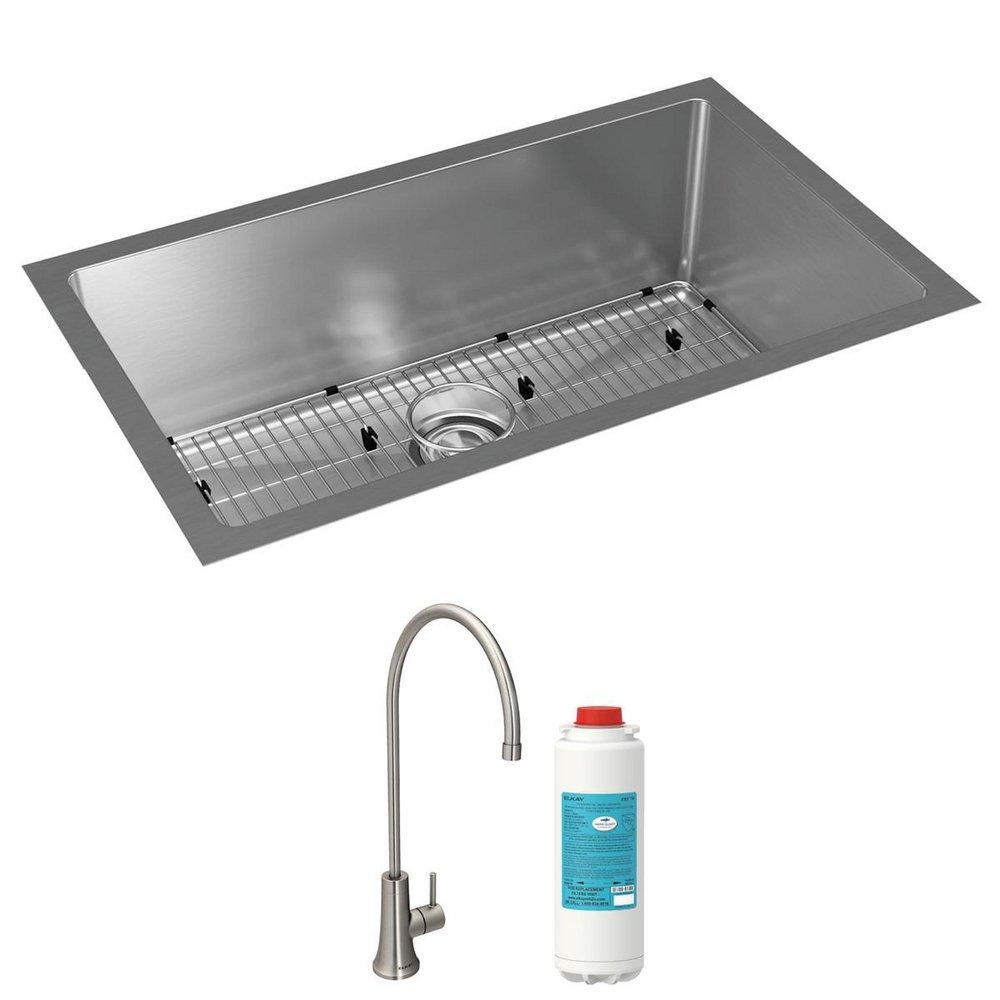 Elkay Crosstown® 30-1/2 in. Undermount Stainless Steel Single Bowl Kitchen Sink Kit