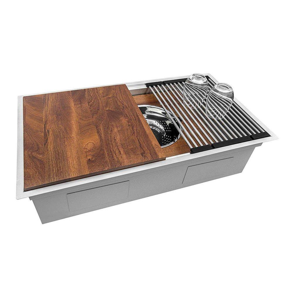 Ruvati Dual-Tier 39 in. Undermount Stainless Steel Single Bowl Workstation Kitchen Sink