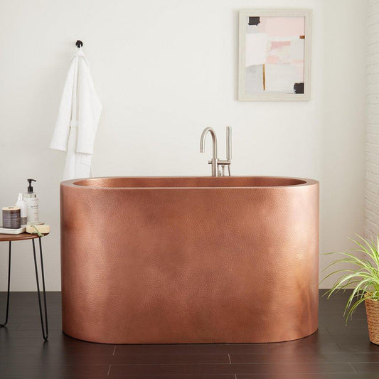 Signature Hardware Raksha 60 in. Freestanding Bathtub with Center Drain in Antique Copper Patina