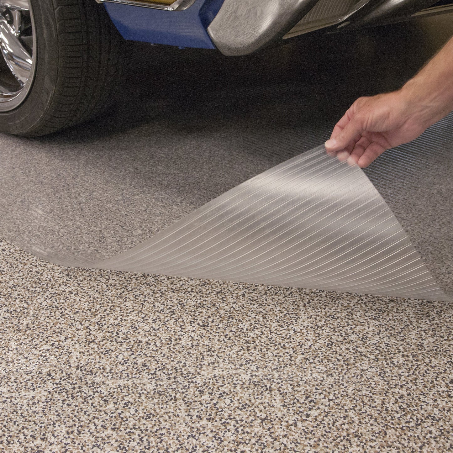 Epoxy Garage Floor Protector | Clear Ribbed Tread | G-Floor<sup>®</sup> Roll-Out Vinyl Flooring