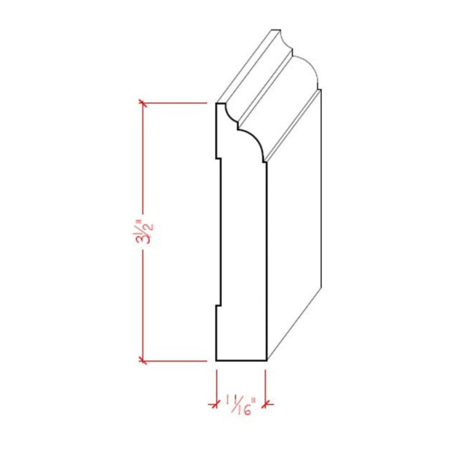 EWBB22 Nose & Cove 3-1/2" Tall x 11/16" Baseboard Moulding. Unfinished
