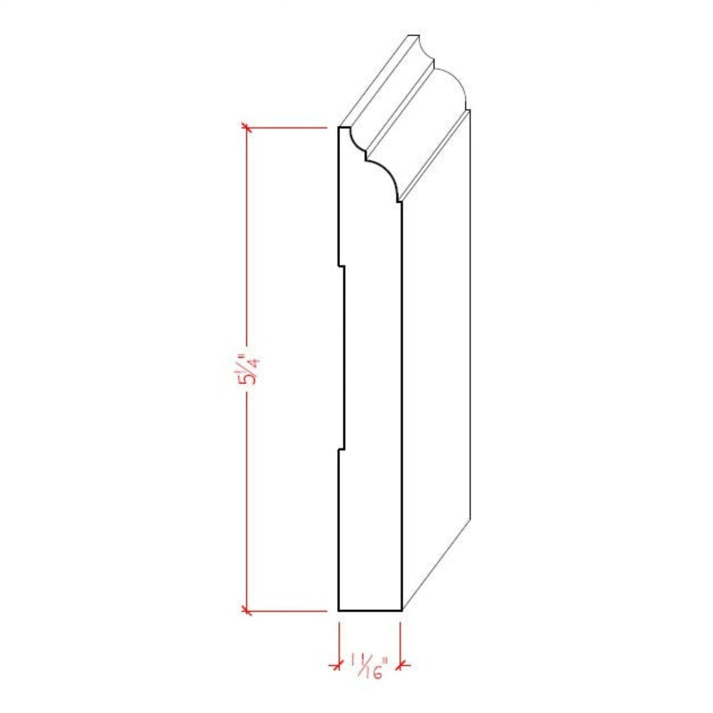 EWBB23 Nose & Cove 5-1/4" Tall x 11/16" Baseboard Moulding Unfinished