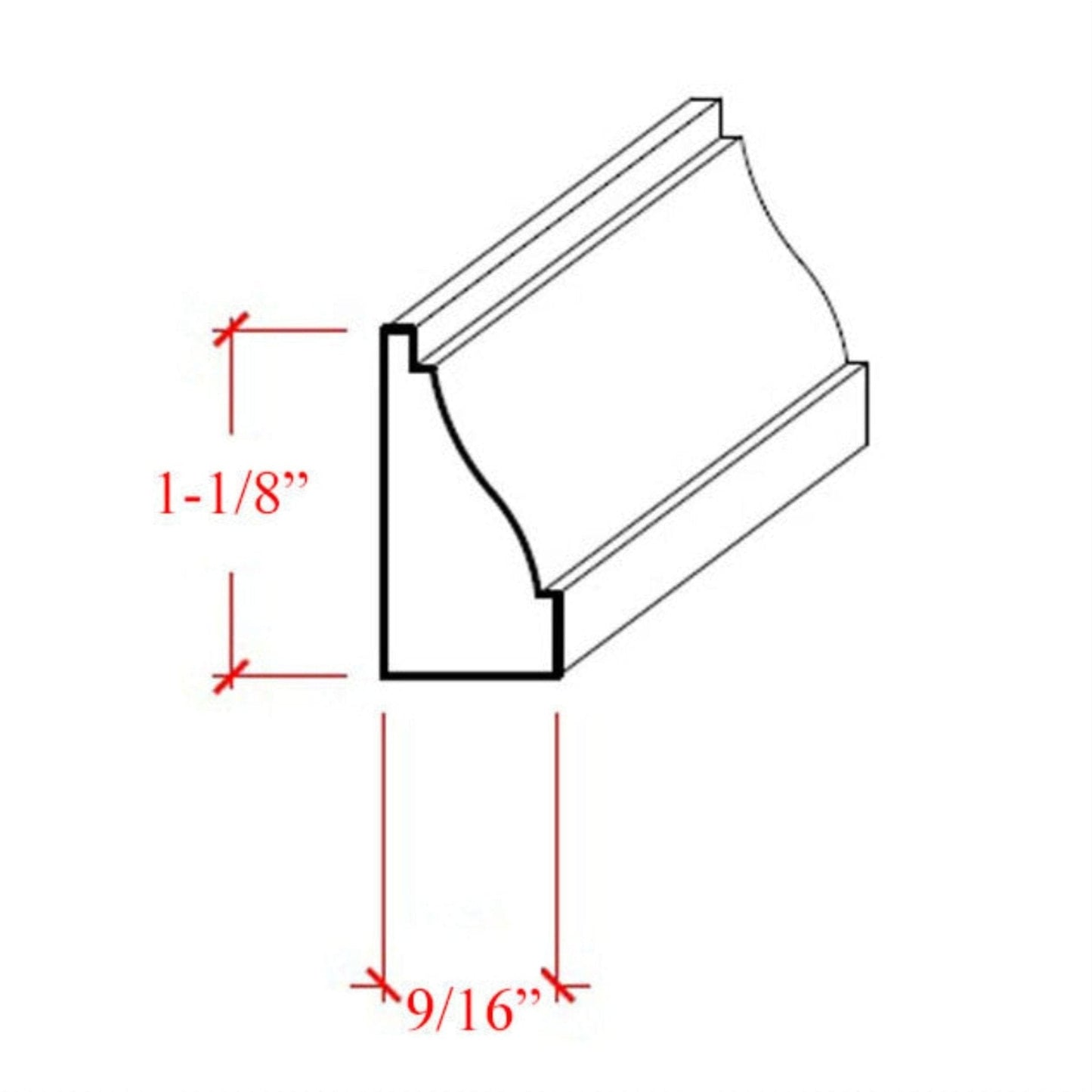 EWBS14 Baseboard Shoe 1-1/8" Tall x 9/16" Colonial Trim. Unfinished