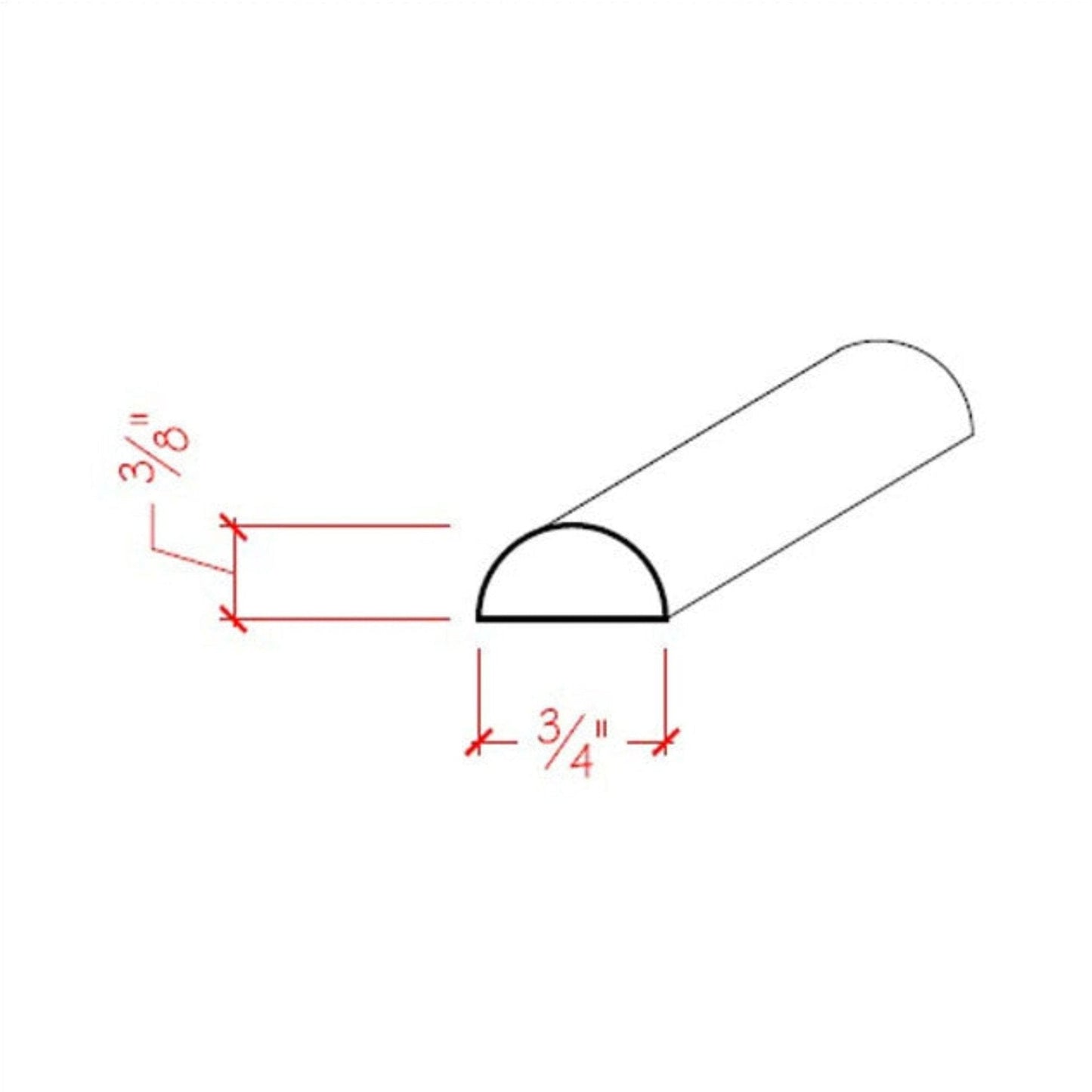 EWHR11 Half Round 3/4" Wide x 3/8" Moulding Trim. Unfinished