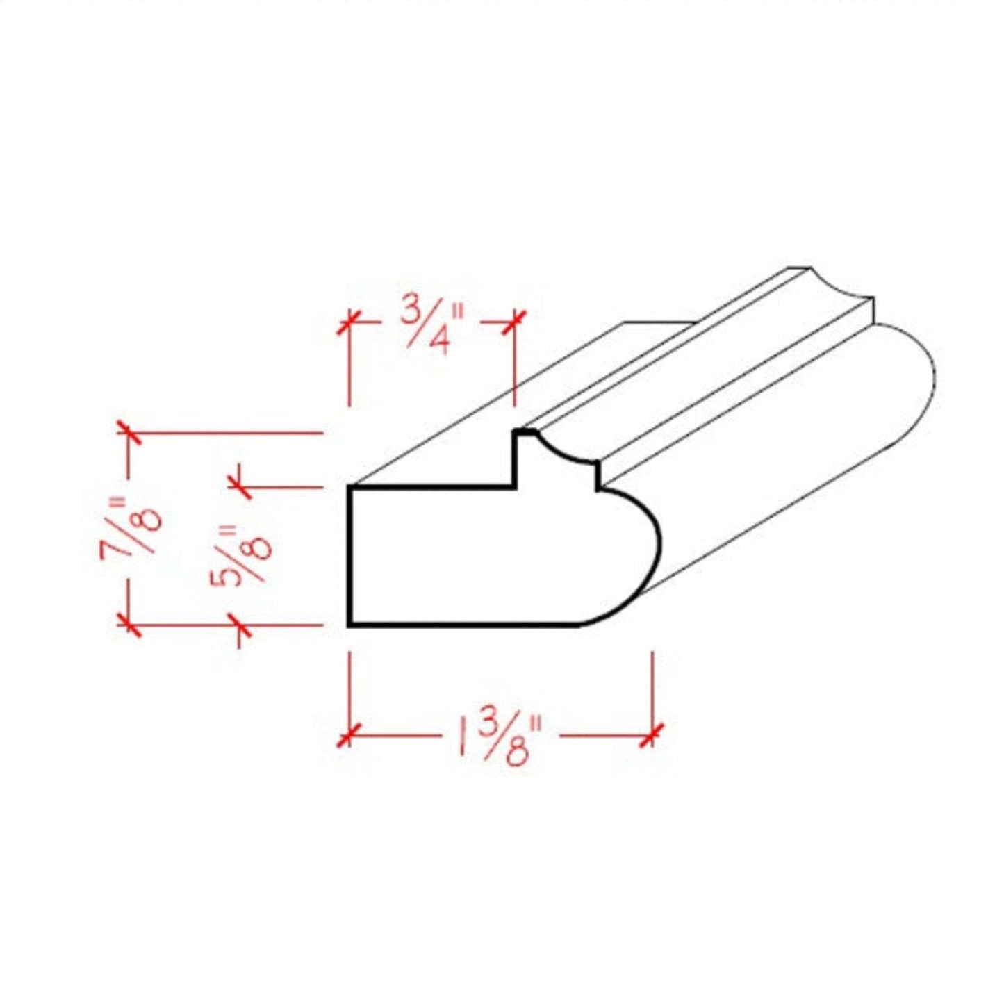 EWLR12 Kitchen Cabinet Light Rail 1-3/8" Wide x 7/8" Trim. Unfinished