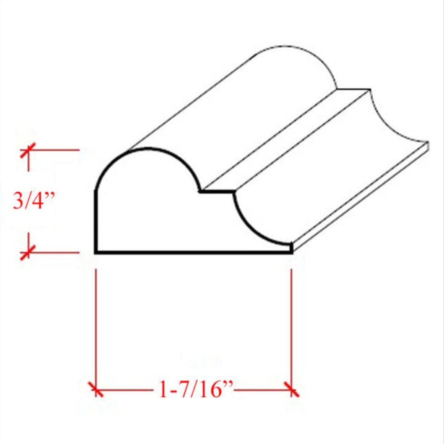 EWPM26 Nose and Cove Panel Molding 1-7/16" wide x 3/4" Trim. Unfinished