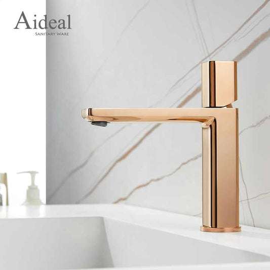 Single Handle Rose Gold Brass Basin Faucet