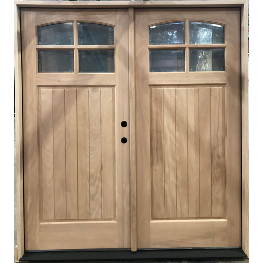 6/0x6/8 Exterior Wood Prehung Double Door | 4 Lite Eyebrow