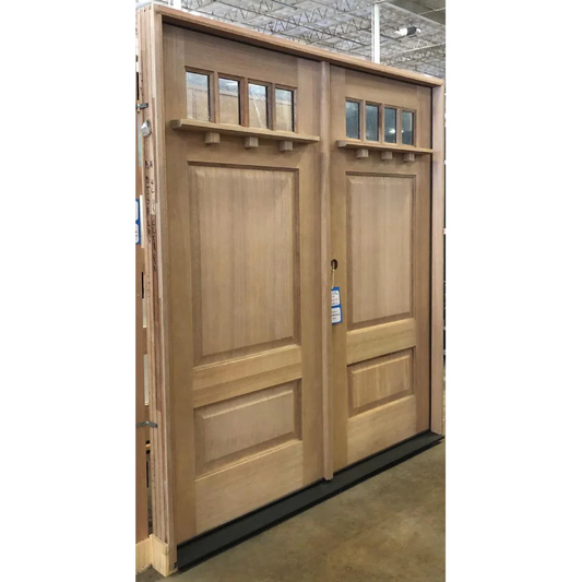 6'0'x6'8' Double 4 Lite Craftsman with Shelf Exterior Mahogany Door