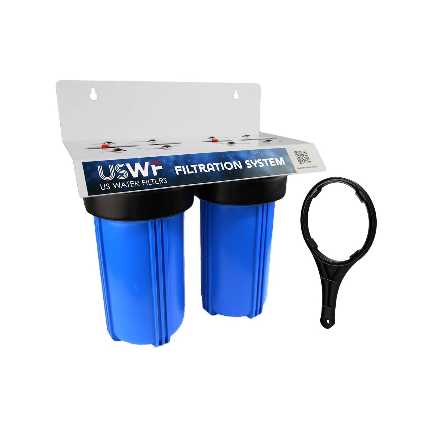 USWF 2-Stage Double Big Blue Whole House Filter Housing, 10", 3/4" NPT