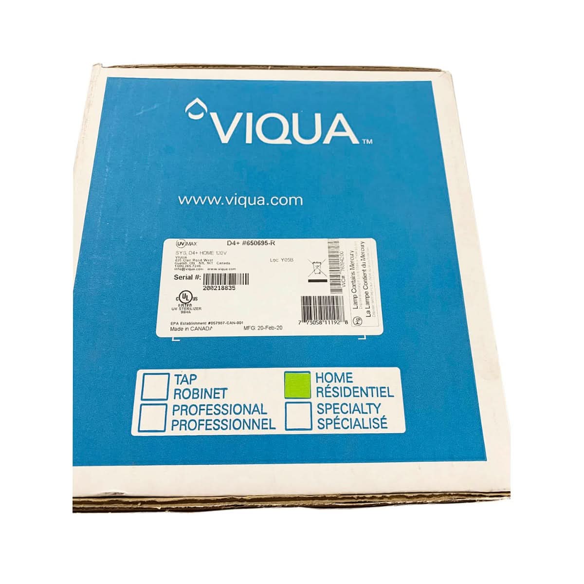 650695-R D4+ Home Plus UltraViolet Water Disinfection System by Viqua