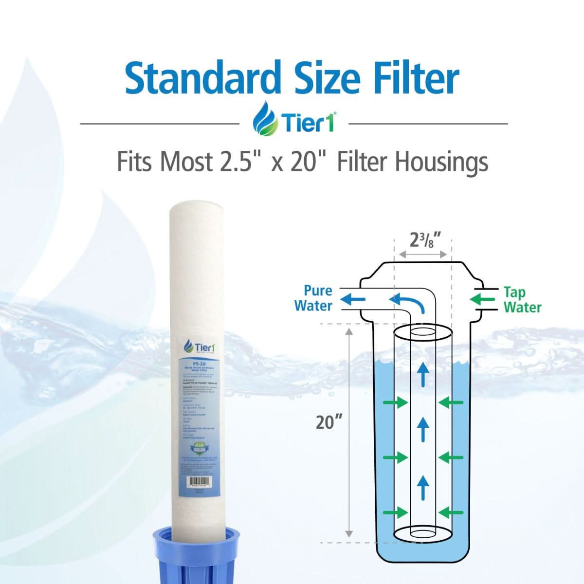 Tier1 20" x 2.5" Polypropylene Sediment Filter, 5 Micron