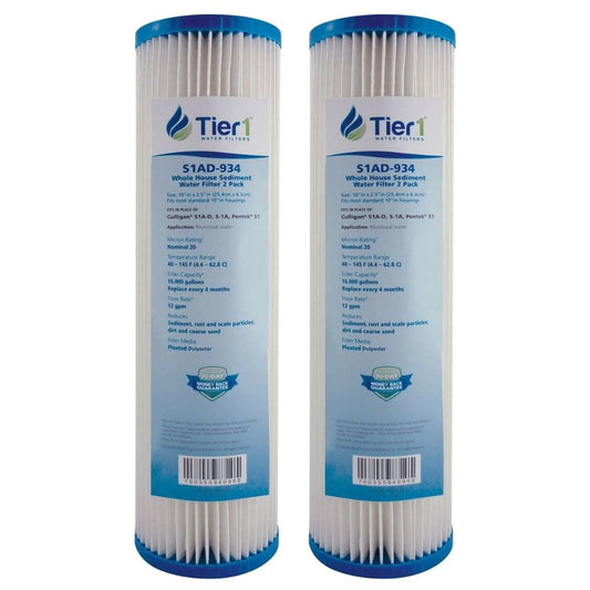 Tier1 10" x 2.5" Pleated Cellulose Filter (20 Micron, 2-Pack)
