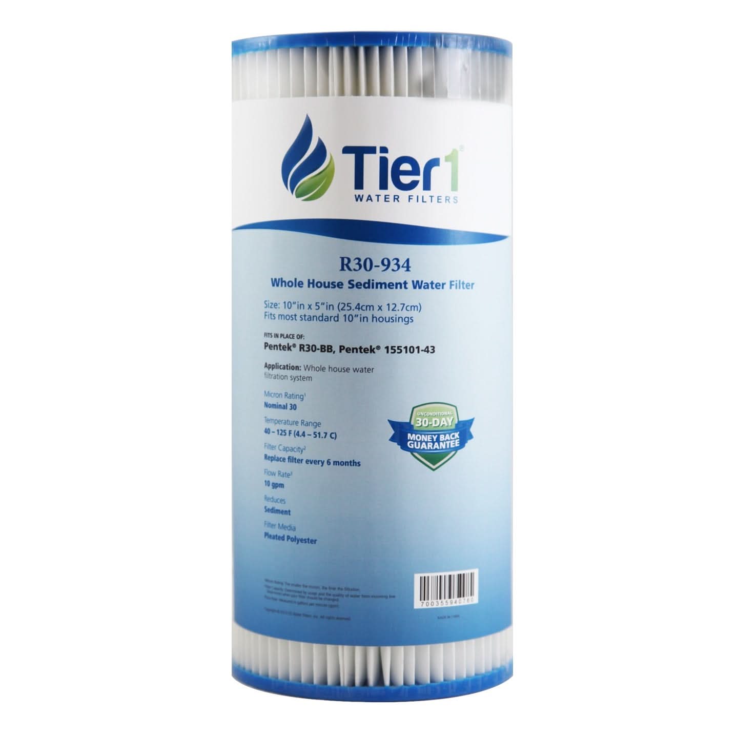 Tier1 10" x 4.5" Polypropylene Filter, 30 Micron
