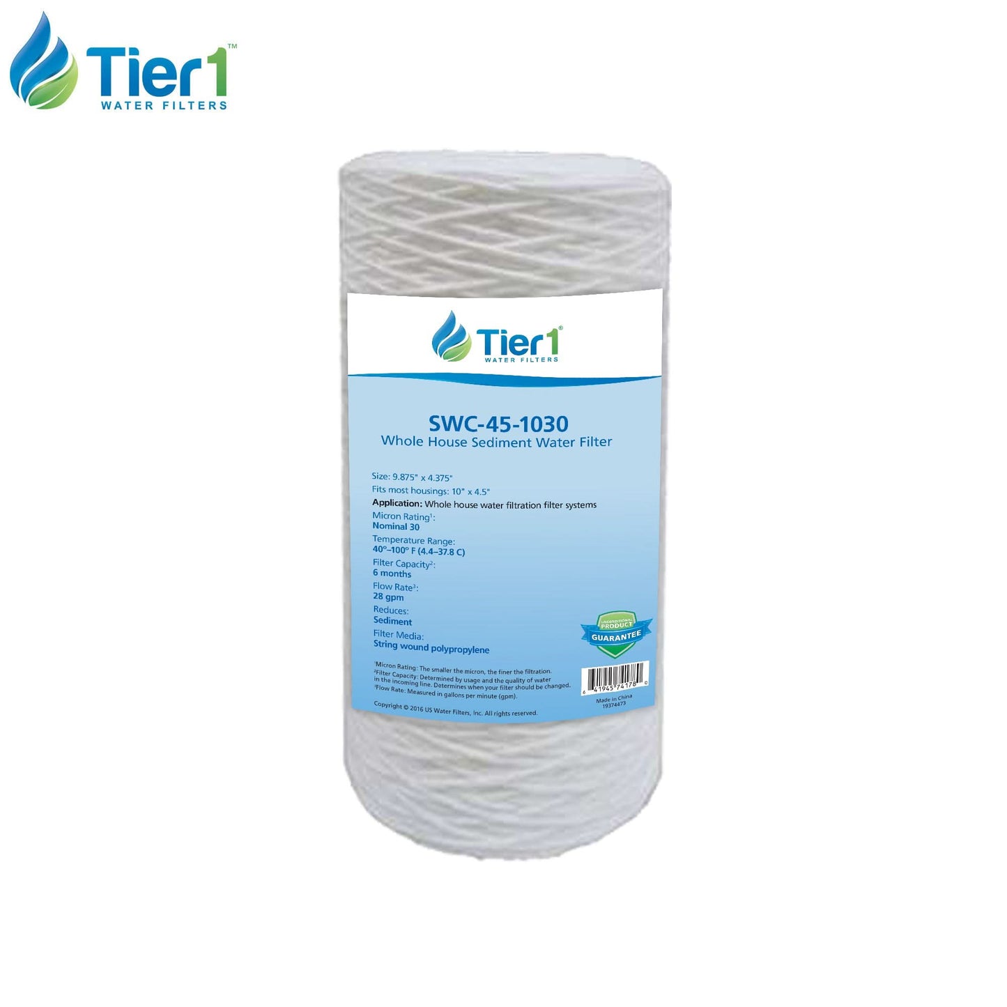 Tier1 10" x 4.5" String Wound Sediment Filter (30 Micron)