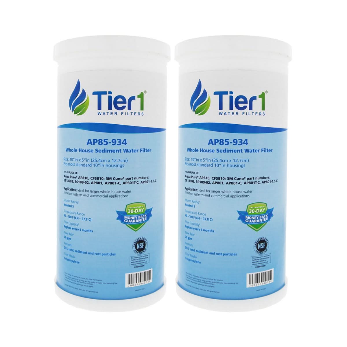 Tier1 10" x 4.5" Spun Wound Sediment Filter, 5 Micron
