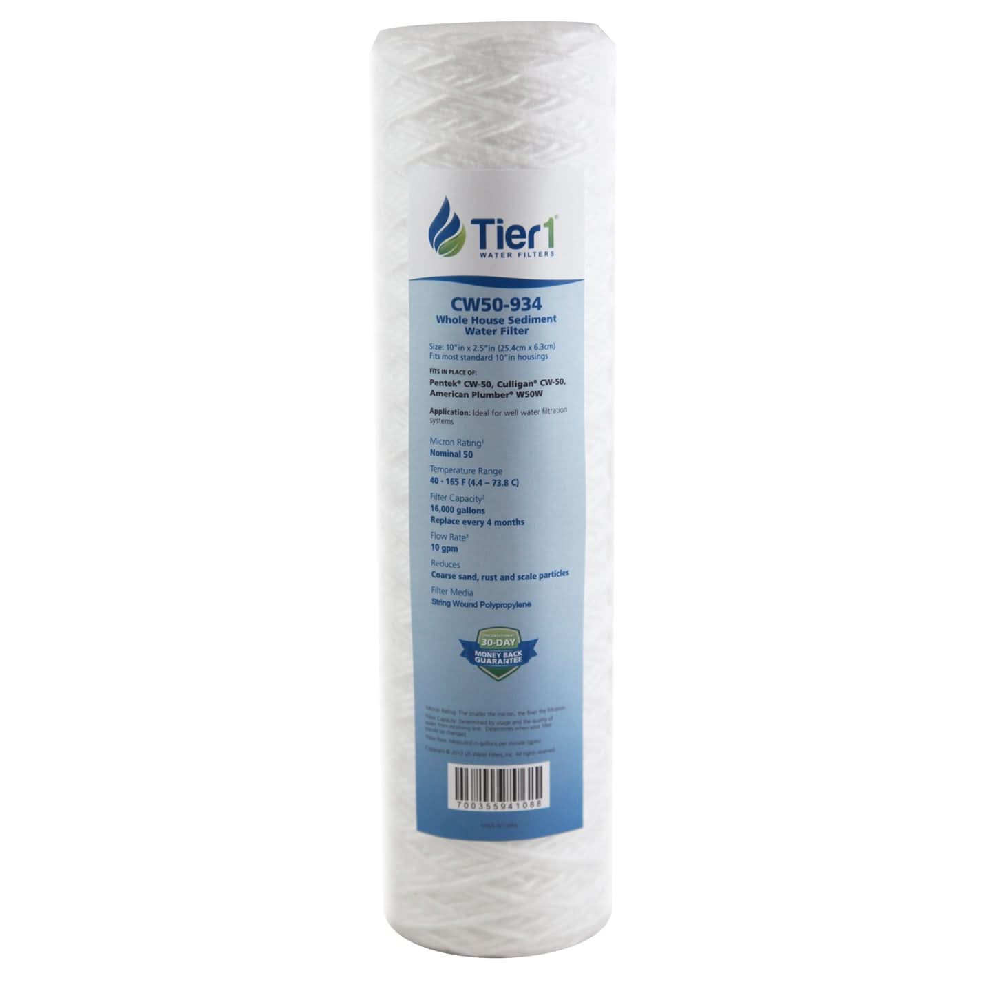 Tier1 10" x 2.5" String Wound Sediment Filter (50 Micron)
