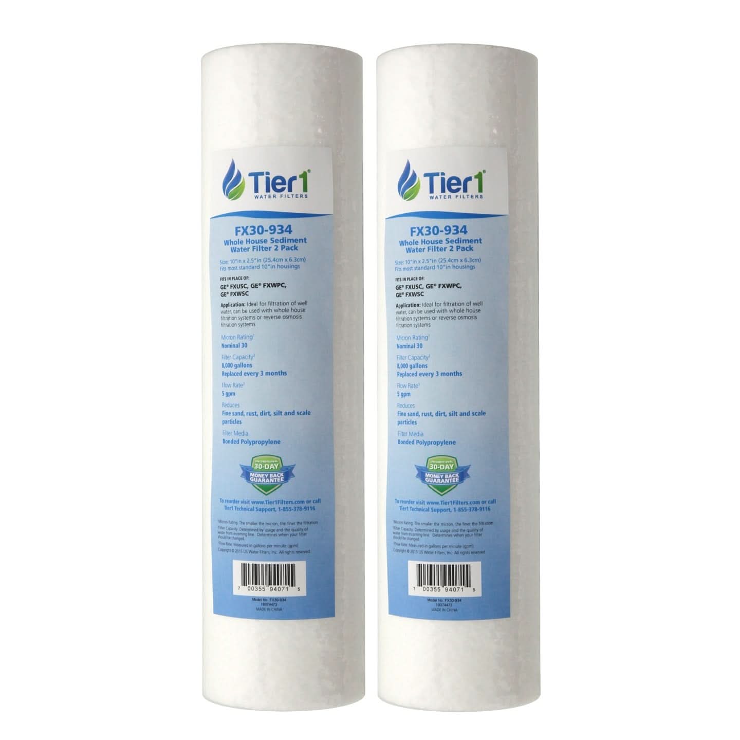 Tier1 10" x 2.5" Spun Wound Polypropylene Filter Set (30 Micron) – 2 Pack