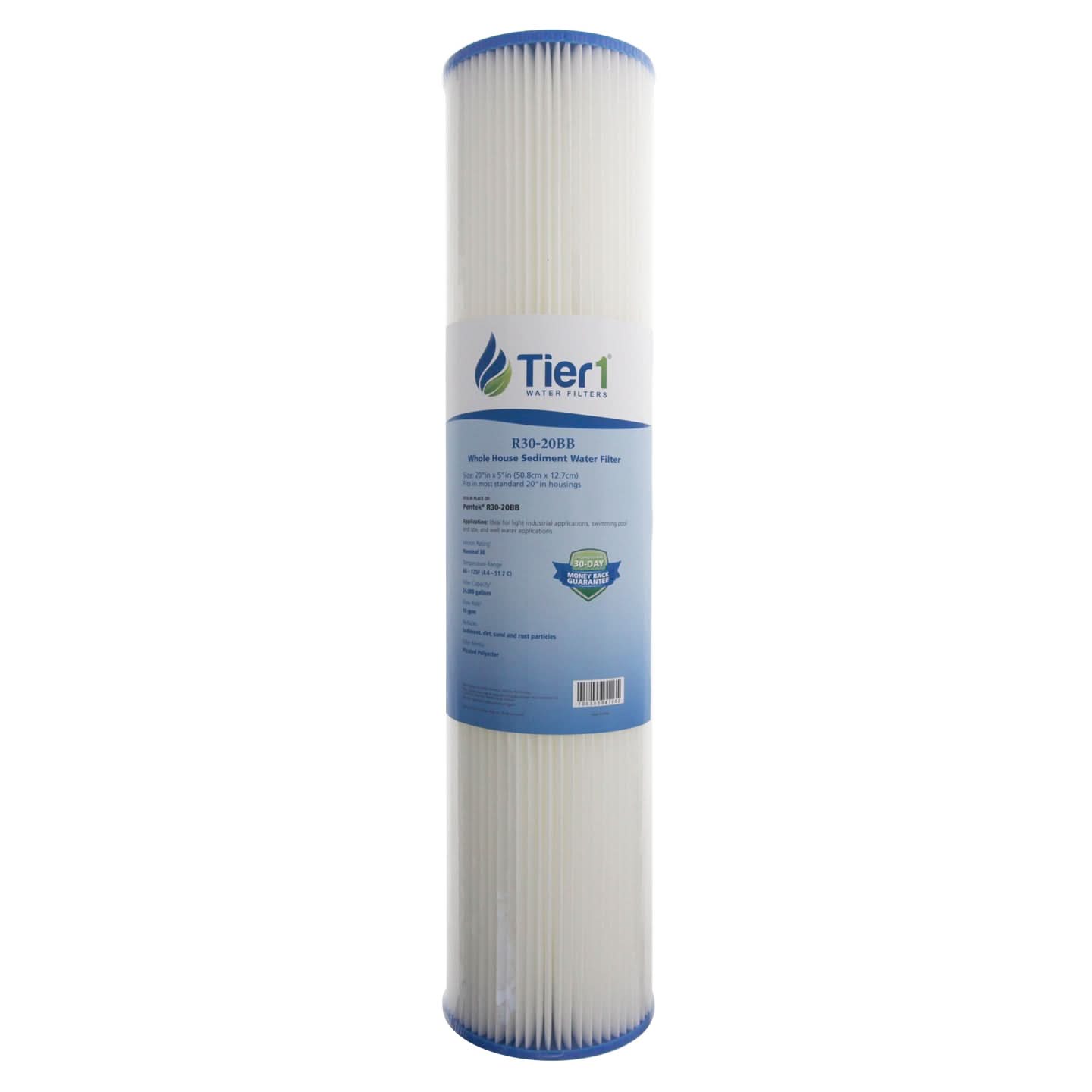 Tier1 20" x 4.5" Pleated Polyester Filter, 30 Micron