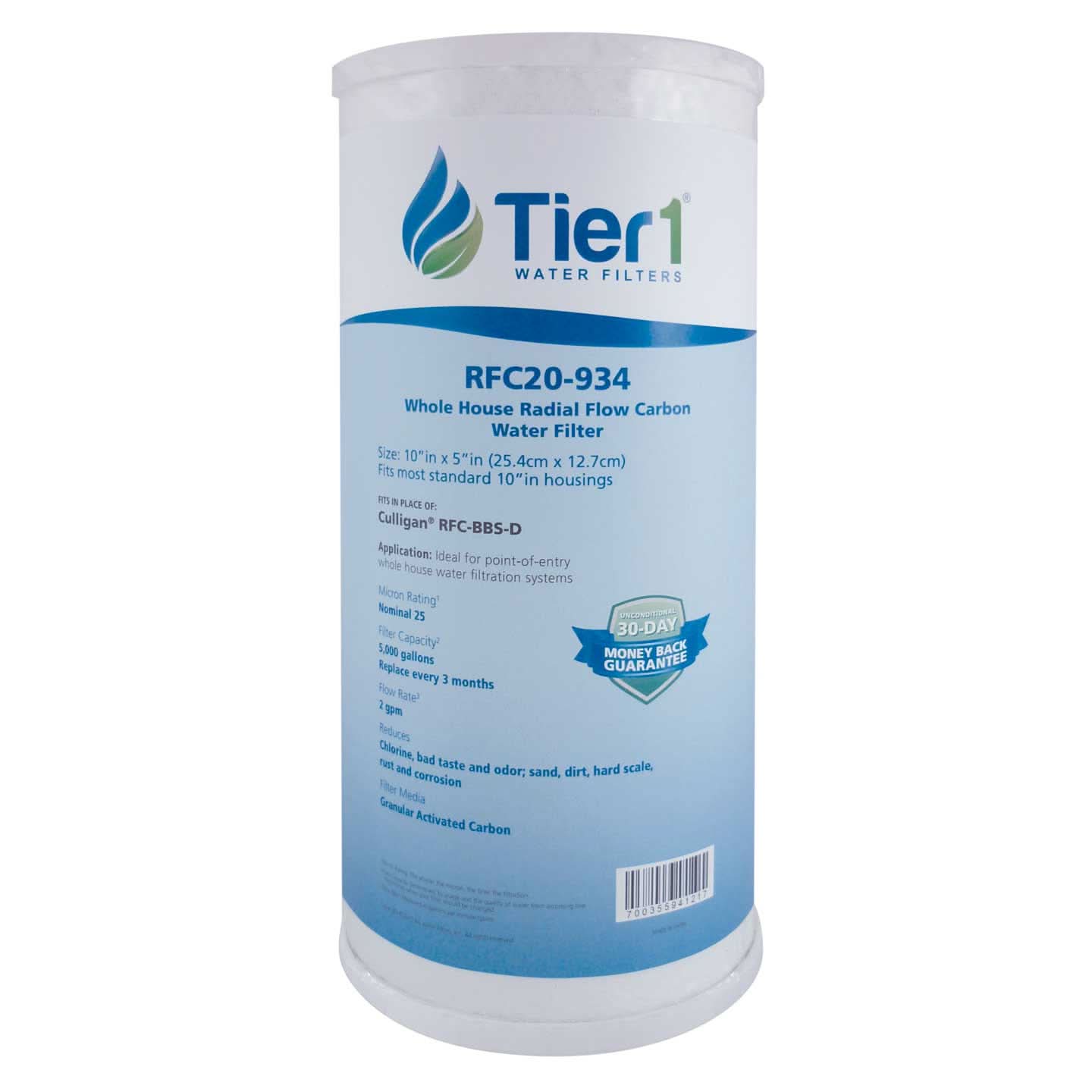 Tier1 10" x 4.5" Granular Activated Carbon Filter, 25 Micron