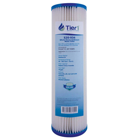 Tier1 10" x 2.5" Pleated Cellulose Sediment Filter, 20 Micron