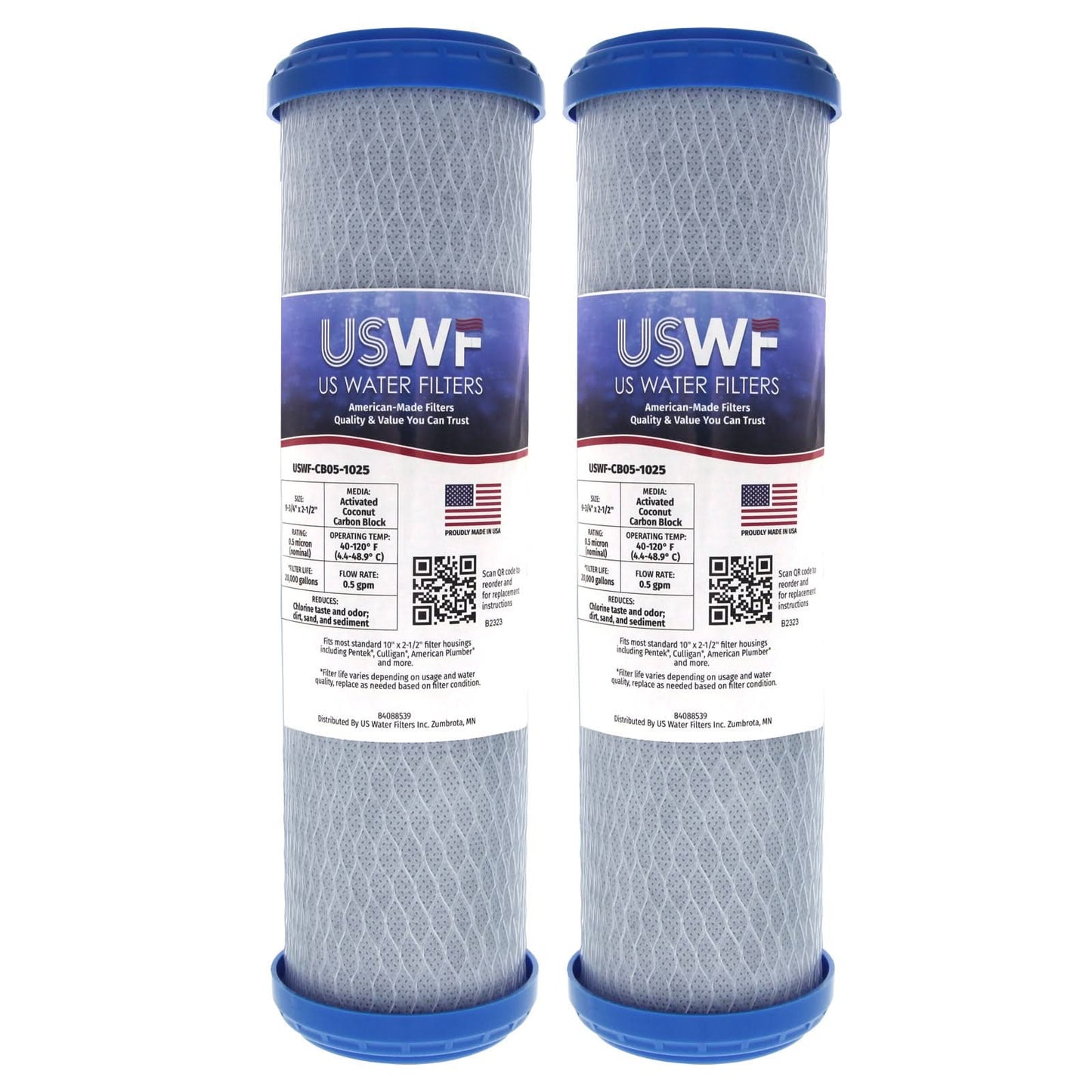 USWF Coconut Carbon Block Filter, 0.5 Micron, 10"x2.5"