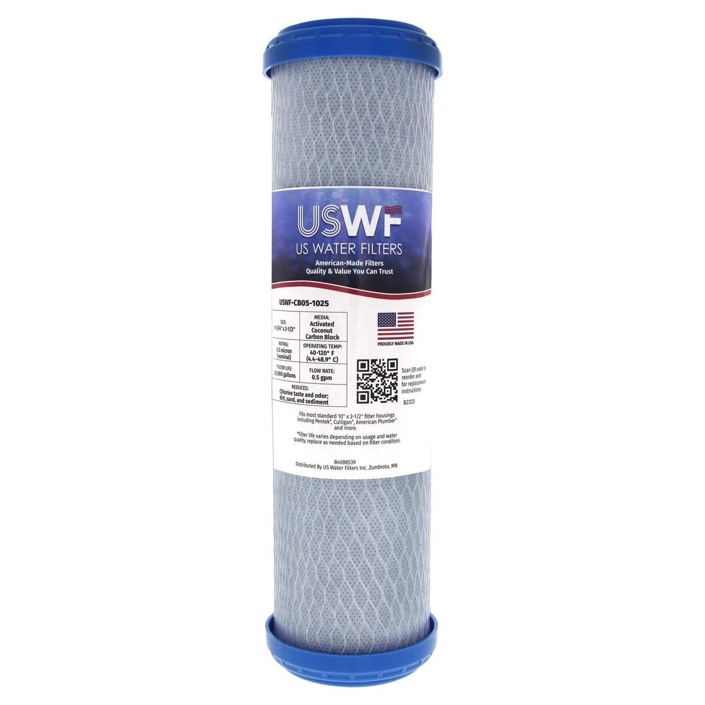 USWF Coconut Carbon Block Filter, 0.5 Micron, 10"x2.5"