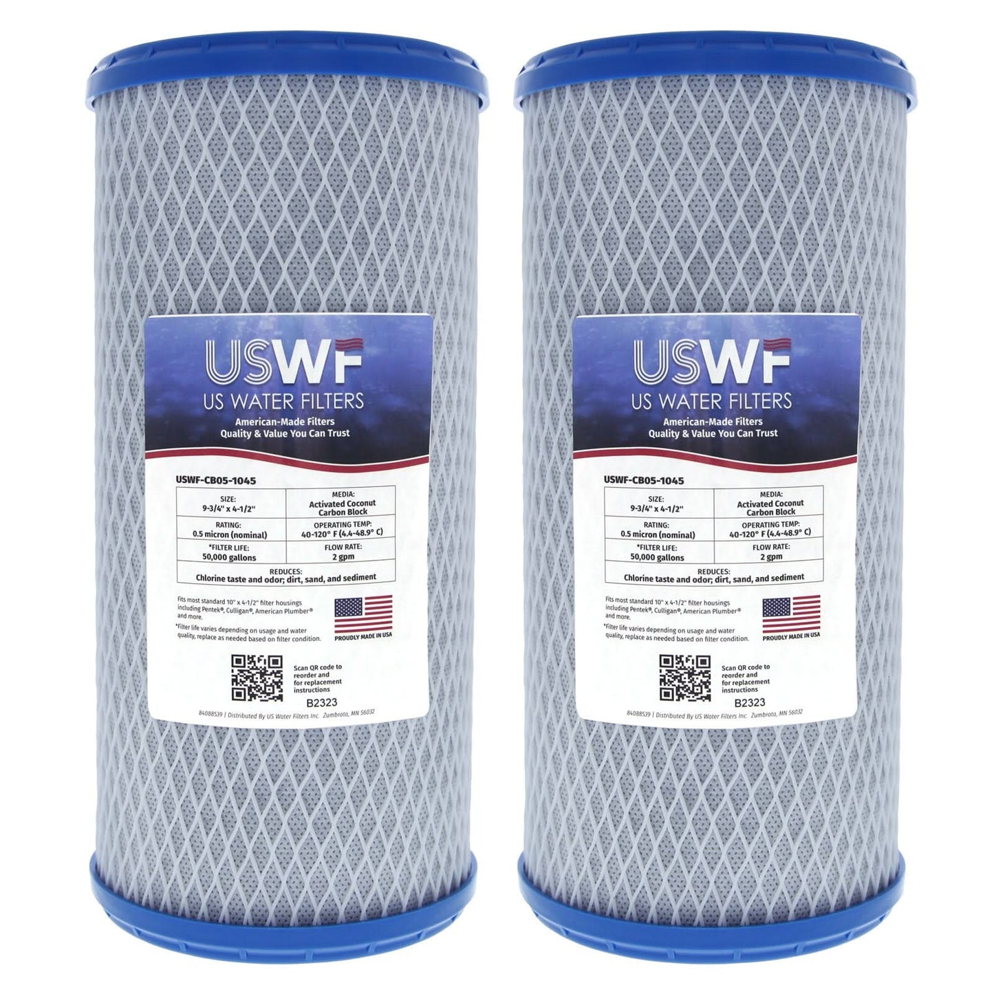 USWF 0.5 Micron Coconut Carbon Block Filter, 10"x4.5"
