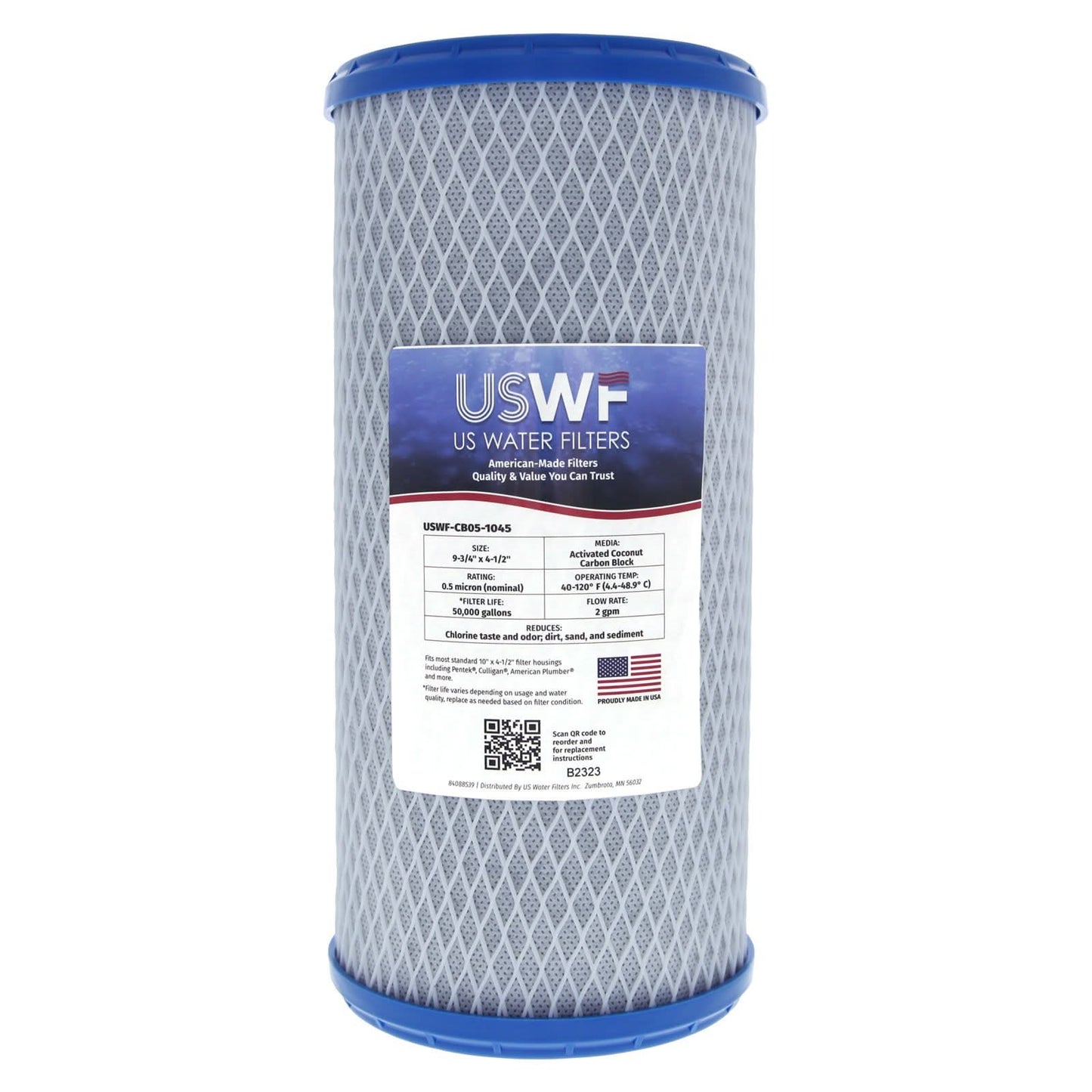 USWF 0.5 Micron Coconut Carbon Block Filter, 10"x4.5"