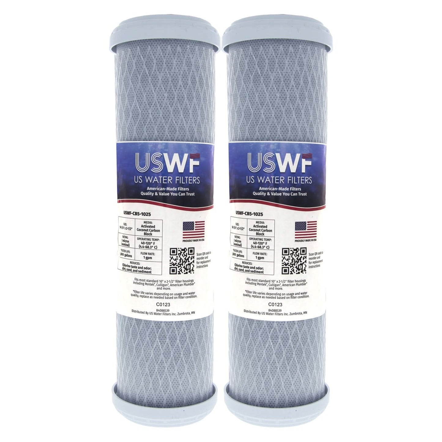 USWF Coconut Carbon Block Filter, 5 Micron, 10"x2.5"