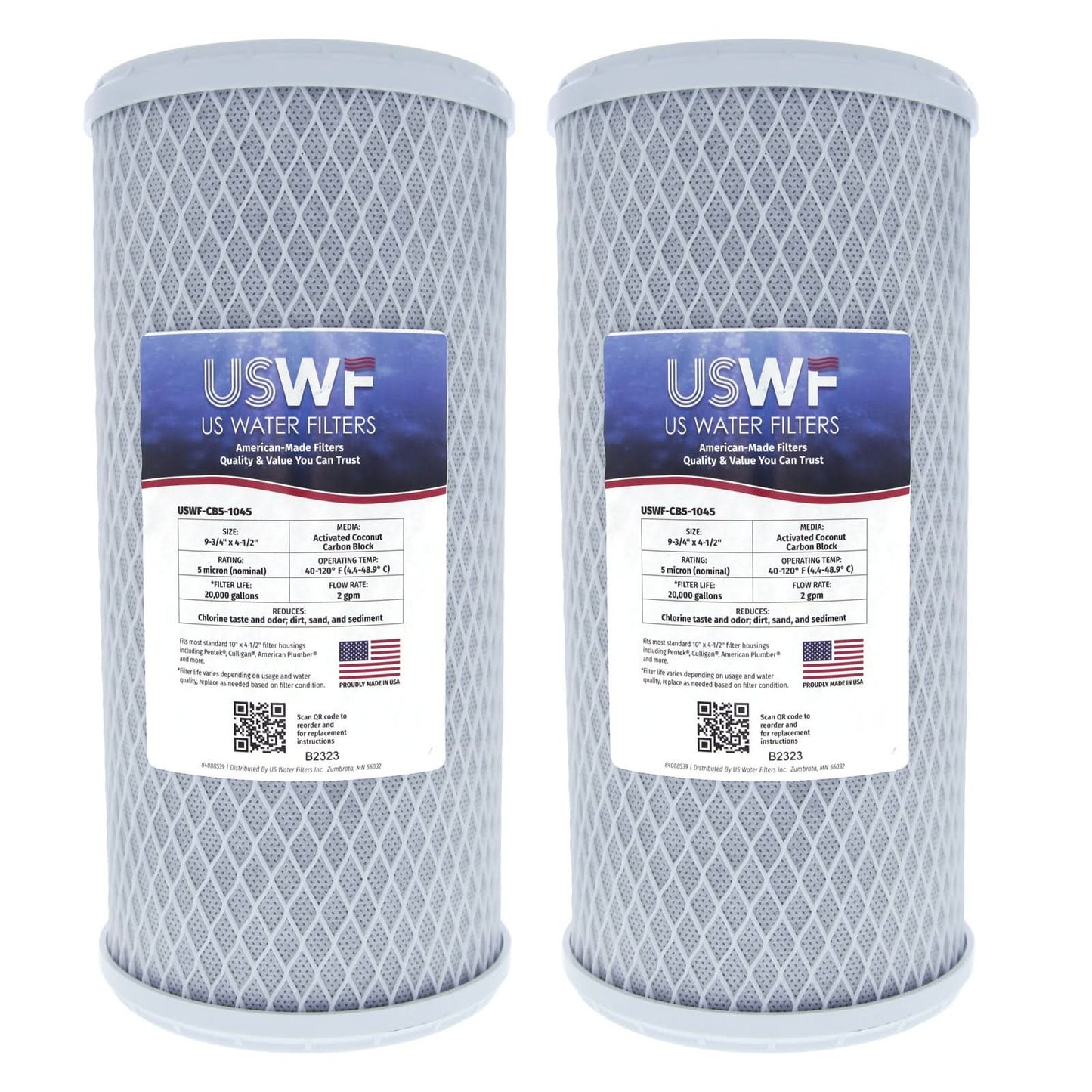 USWF 5 Micron Coconut Carbon Block Filter 10"x4.5"