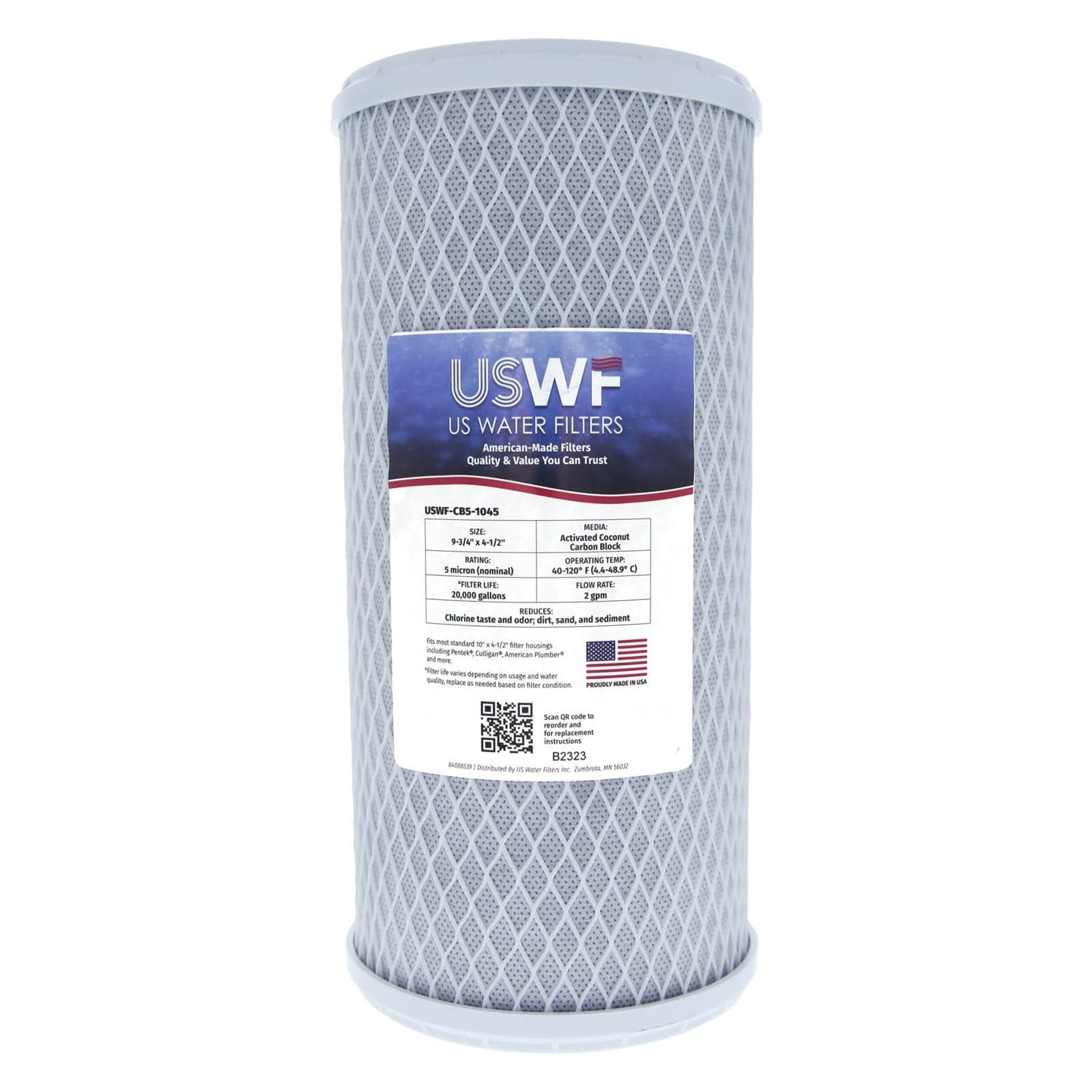 USWF 5 Micron Coconut Carbon Block Filter 10"x4.5"