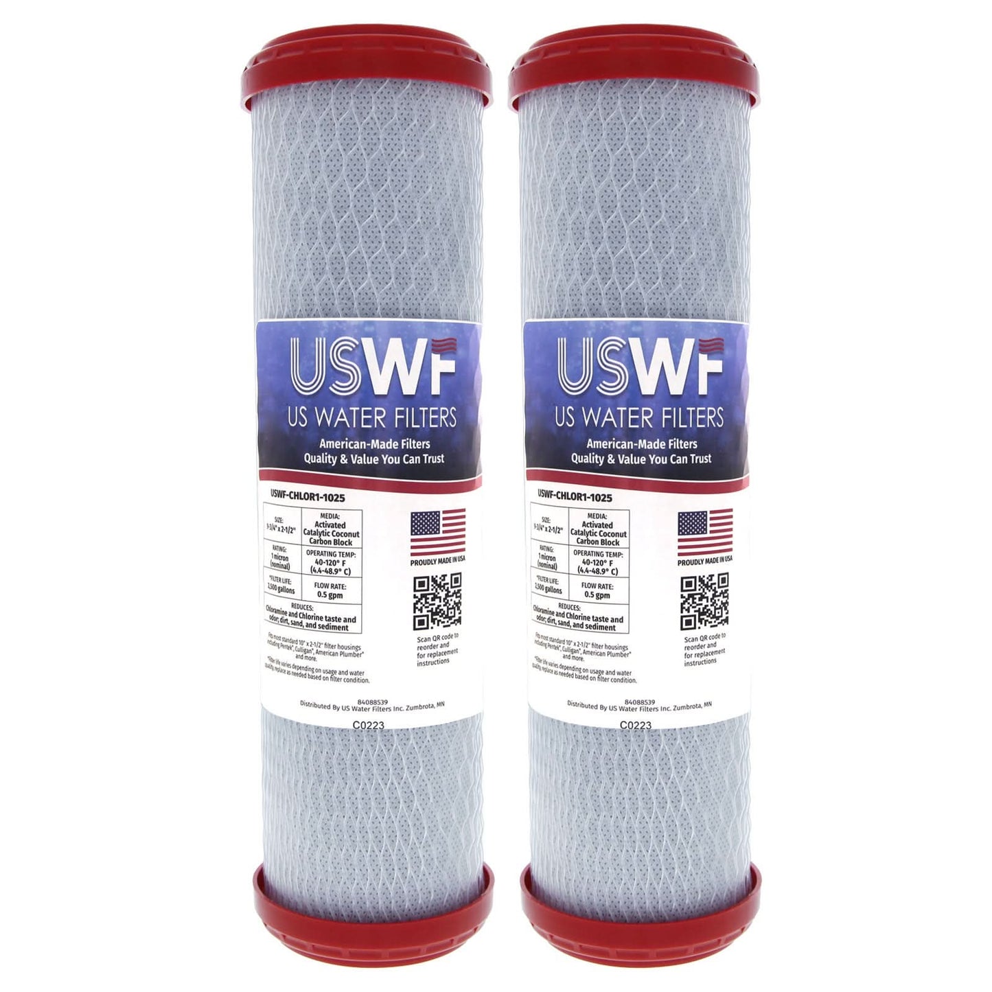 USWF Catalytic Carbon Block Filter, 1 Micron 10"x2.5"