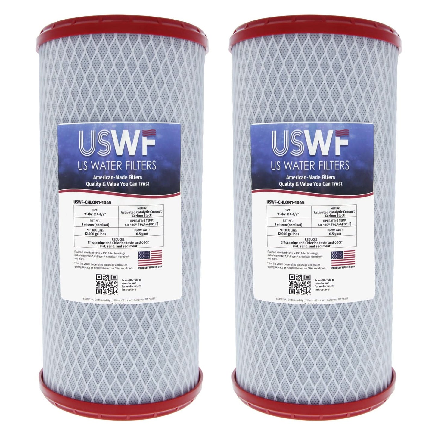 USWF Catalytic Carbon Block Filter 10"x4.5", 1 Micron