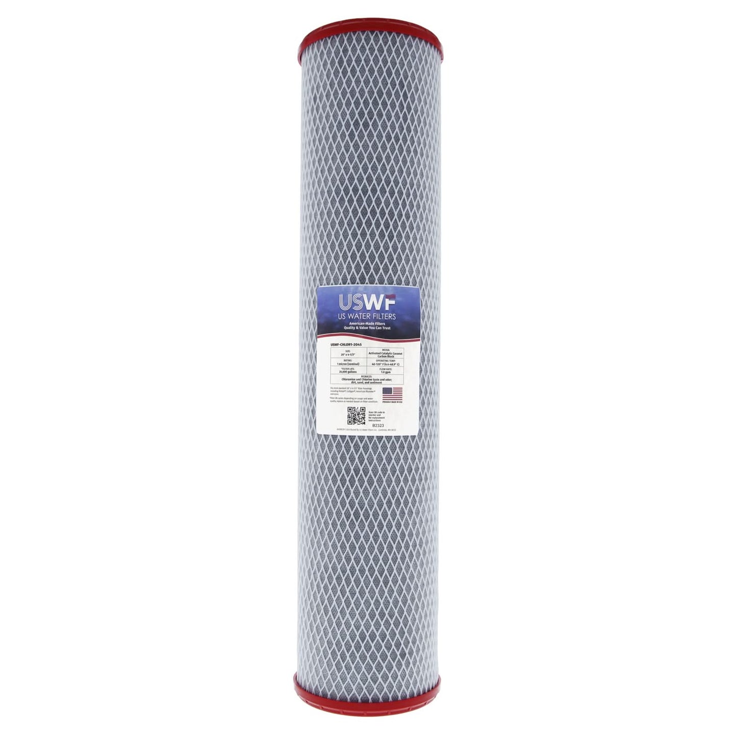 USWF 1 Micron Catalytic Carbon Block Chloramine Filter, 20"x4.5"