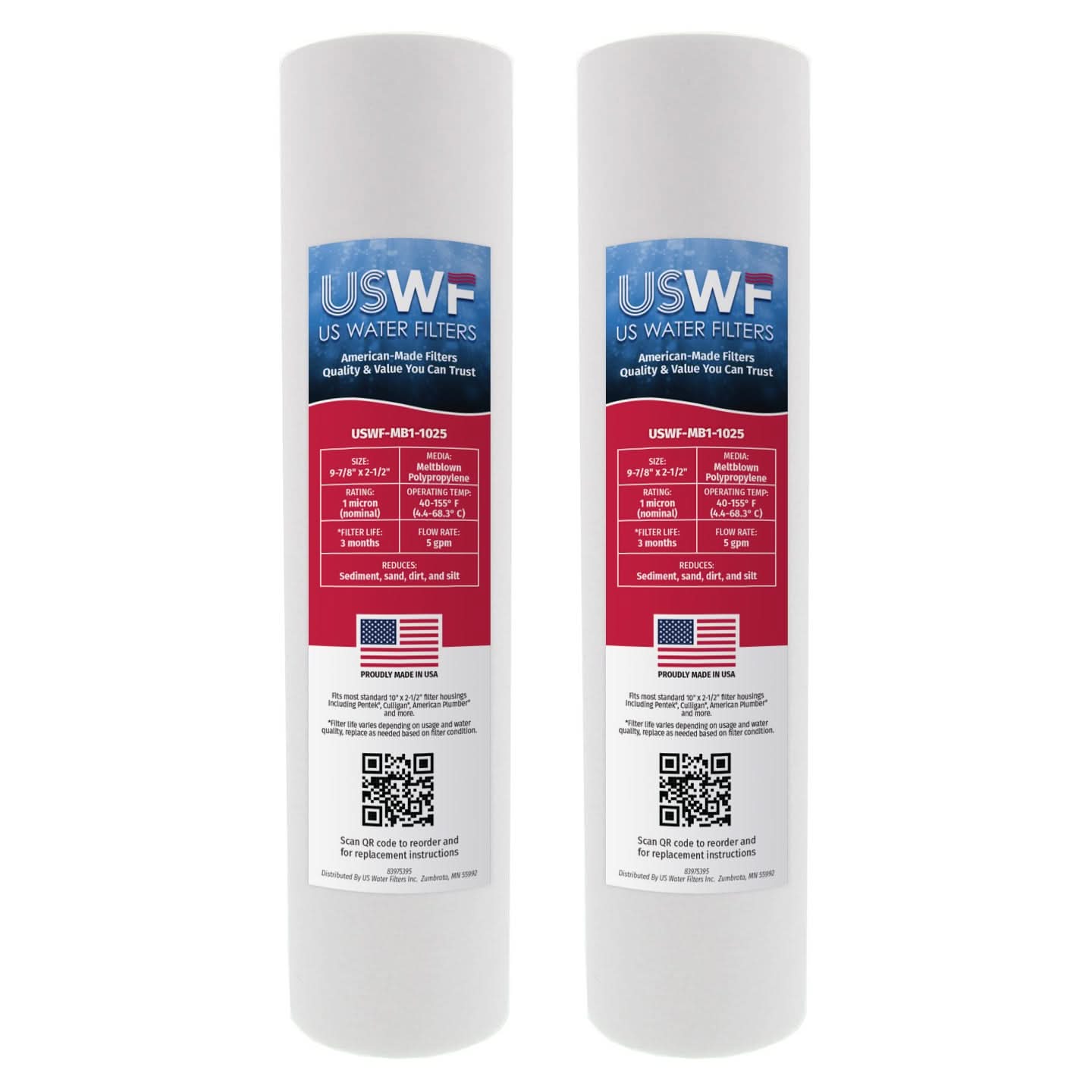 USWF Melt Blown Sediment Filter, 1 Micron 10"x2.5"