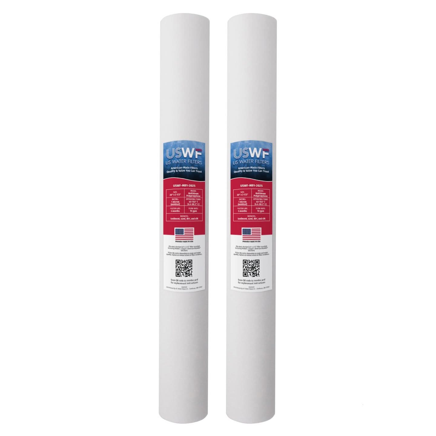 USWF 1 Micron Melt Blown Sediment Filter, 20"x2.5"