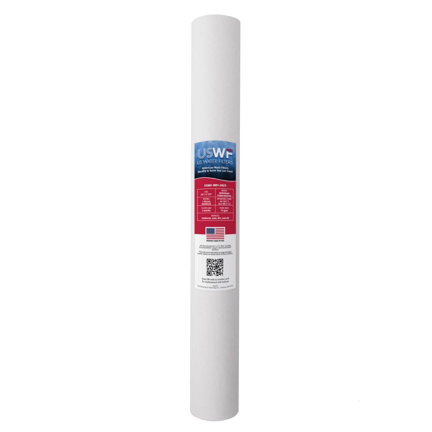 USWF 1 Micron Melt Blown Sediment Filter, 20"x2.5"