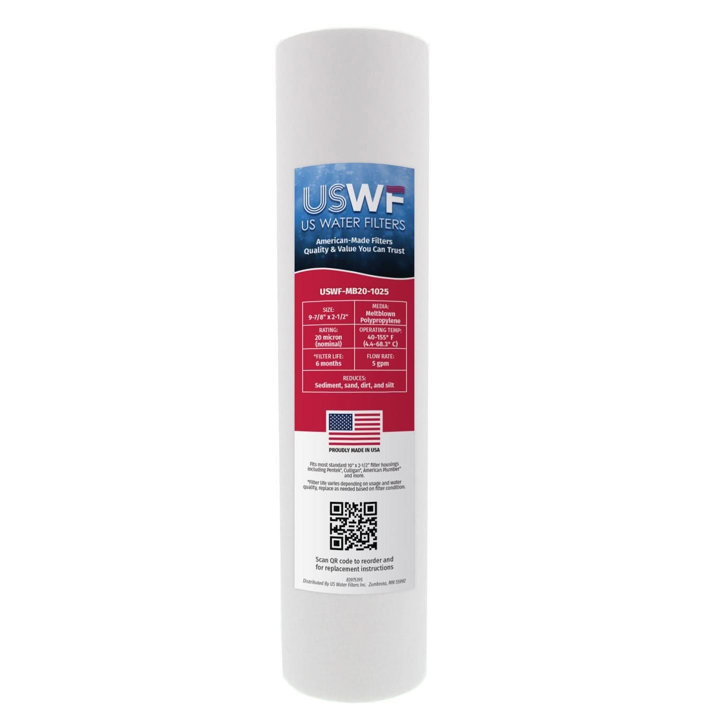 USWF 20 Micron Melt Blown Sediment Filter, 10" x 2.5"