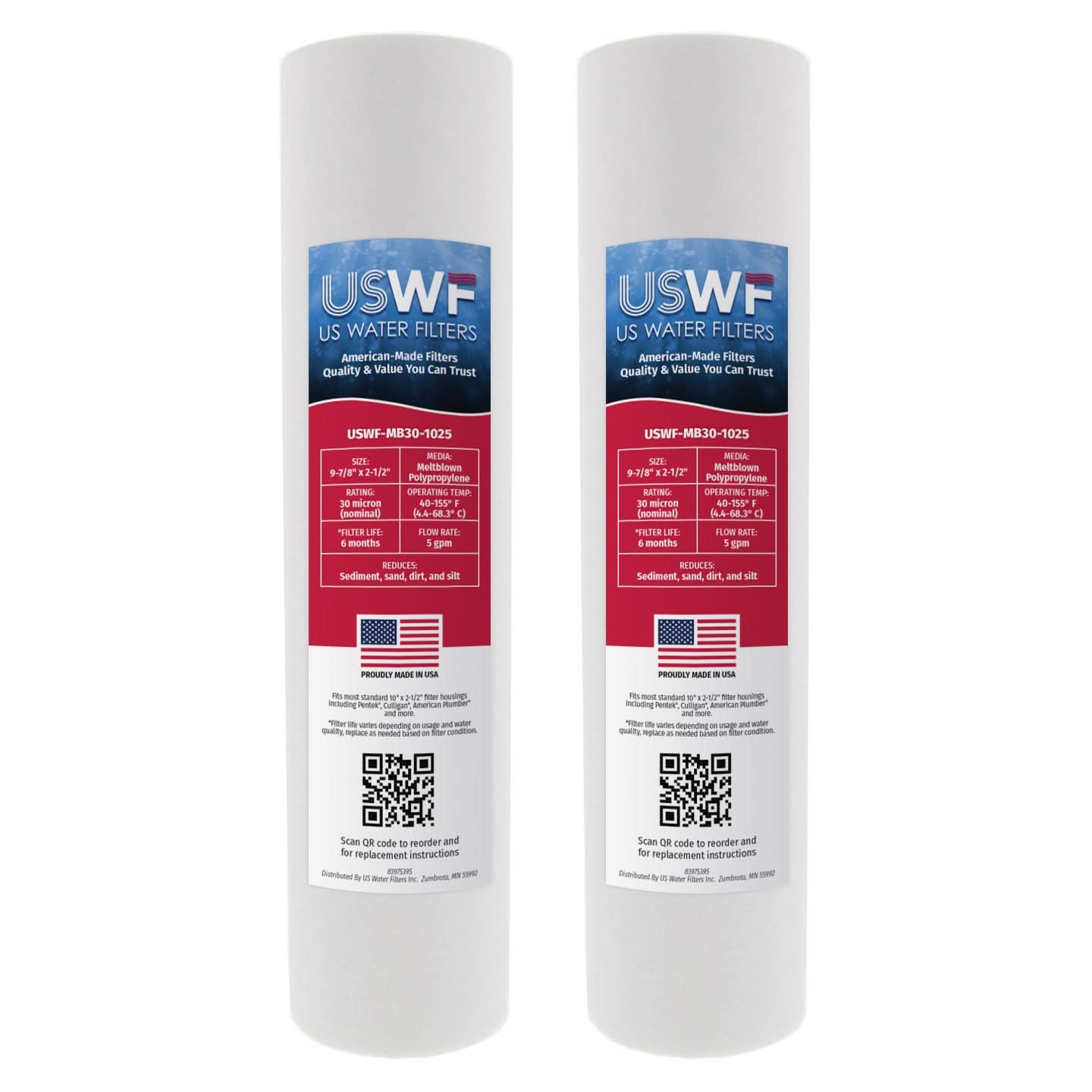 USWF 30 Micron Melt Blown Sediment Filter 10"x2.5"
