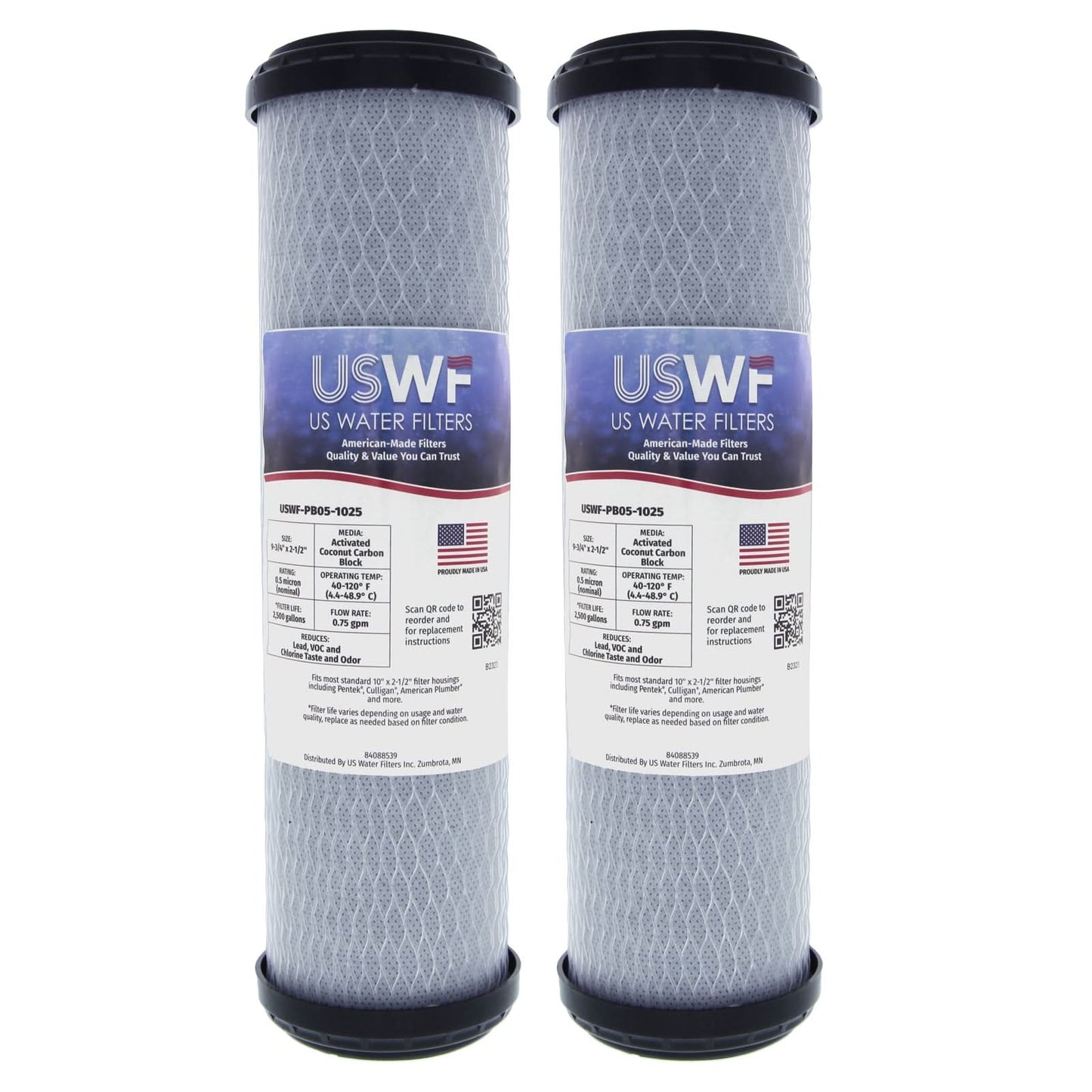 USWF Lead Reducing Carbon Block Filter, 0.5 Micron, 10"x2.5"