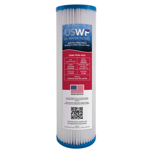 USWF Pleated Polyester Sediment Filter, 20 Micron 10"x2.5"