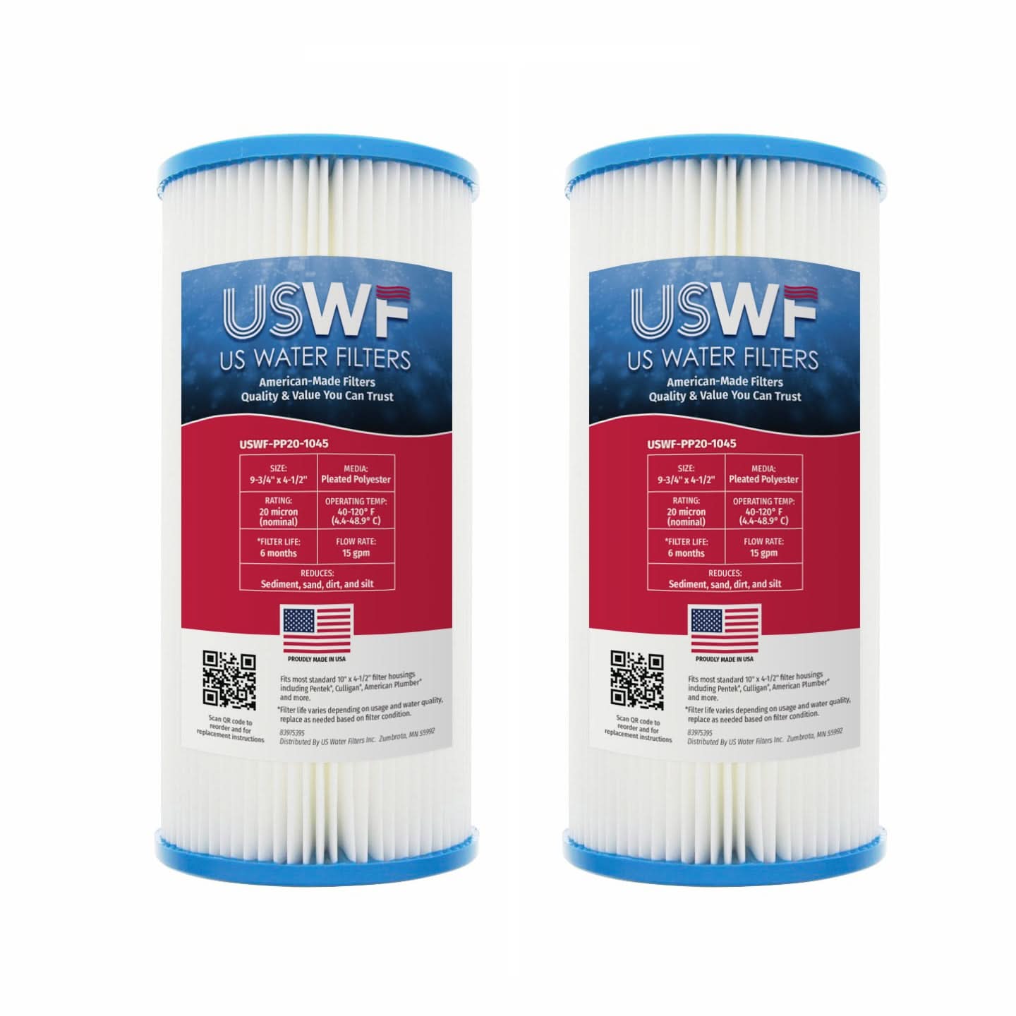 USWF 10" Pleated Polyester Sediment Filter, 20 Micron