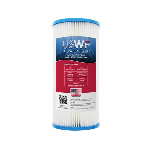 USWF 10" Pleated Polyester Sediment Filter, 20 Micron