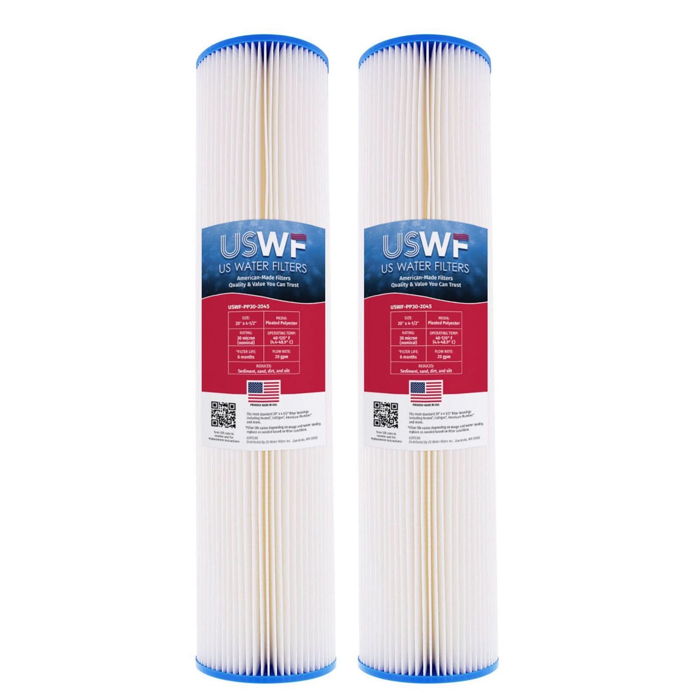 USWF 20" Pleated Polyester Sediment Filter, 30 Micron